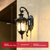 Lampe murale extérieure vintage de style européen en aluminium décoratif avec verre à effet d'ondulation, étanche IP65, E27, avec garantie de 2 ans