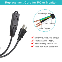 US 15A 14AWG prise double prise 2 * NEMA 5-15R à NEMA 5-15P rallonge cordon d'alimentation 3FT
