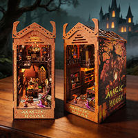 Kit de bricolage Magic House : Niche à livres en bois, puzzle 3D miniature, insert de bibliothèque avec lumière LED, cadeau d'anniversaire sur le thème d'Halloween