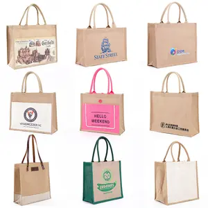 Tote Bag Low MOQ Natural Burlap Tote Bags Jute Reusable Shopping Bag Eco Linen Tote Bag Grocery Custom Logo Printing
