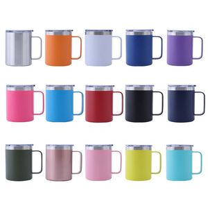 Mug à café générique en acier inoxydable 304 de 14 oz, revêtement poudré, double paroi isolée, avec poignée, pour le bureau - Product Image 1