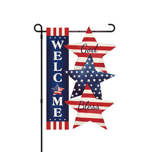 Drapeau solaire LED toutes saisons résistant aux intempéries 12x18 Panneau de bienvenue de jardin en toile de jute double face pour l'extérieur Drapeau du Jour de l'Indépendance - Product Image 1