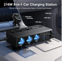 Adaptateur allume-cigare de voiture Gaoyi à 3 prises, chargeur de voiture, adaptateur DC 12V/24V avec 4 ports USB et 2 câbles rétractables