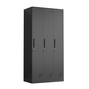 <span class=keywords><strong>Armario</strong></span> Metálico Negro de 3 Puertas, <span class=keywords><strong>Armario</strong></span> de Almacenamiento de Acero con <span class=keywords><strong>Espejo</strong></span> y Cerradura, Organizador de Ropa para Gimnasio, Escuela, Fábrica - Product Image 2
