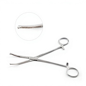 Pinces hémostatiques Mikulicz 8 pouces légèrement courbées, pince chirurgicale 1x2 dents, acier inoxydable, manuelles, certifiées MOL Classe II - Product Image 1