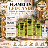 Bougie pilier LED en plastique à piles, flamme 3D, télécommande, texture verte métallique, pour la décoration de la maison, les mariages et les fêtes