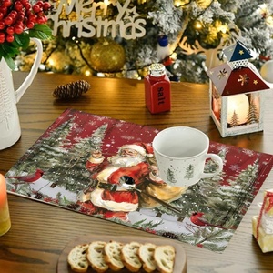 Nieuwe kersttafelmatset met kerstmanprint, linnen tafelkleed, anti-vlek, warmte-isolerend, decoratie voor de eettafel - Product Image 1