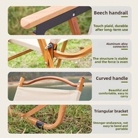 Chaise pliable d'extérieur avec table à œufs en aluminium durable, tabouret en bois portable pour camping, pique-nique, pêche ou jardin