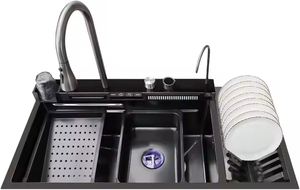 Nuevo Grifo de Cocina de Acero Inoxidable de <span class=keywords><strong>40</strong></span> Pulgadas con Diseño de Cascada, Estilo Panal de Abeja Biónico, Color Negro - Product Image 2