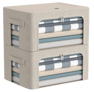 Clothes Storage Bins Box - Foldable Stackable Container Organizer Set with Clear Window & Carry Handles & Metal Frame