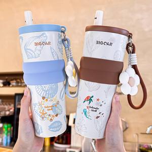 Vaso Térmico Bigcar de Acero Inoxidable 316 de Gran Capacidad con Pajita para Mujer, Diseño Mundo Submarino, Ideal para Viajes - Product Image 5