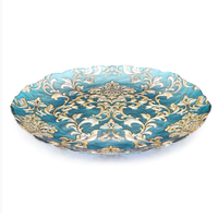 Assiette de présentation en métal de couleur verte gravée au design floral Assiette de service alimentaire Assiette de mariage Restauration et restaurant