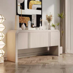 Meuble de rangement <span class=keywords><strong>d</strong></span>'appoint au design épuré avec <span class=keywords><strong>angle</strong></span> arrondi pour salon, <span class=keywords><strong>console</strong></span> de rangement minimaliste <span class=keywords><strong>en</strong></span> <span class=keywords><strong>bois</strong></span> peint à la française - Product Image 1