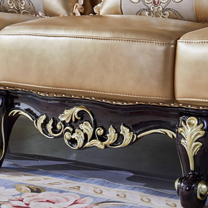 Set di Divani in Legno Massiccio Intagliato Stile Antico Europeo di Lusso, 1 2 3 Posti, <span class=keywords><strong>Mobili</strong></span> per Soggiorno in Vera Pelle - Product Image 6