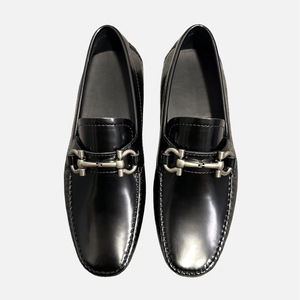 Men's Leather Loafers Black Flat Heel Horsebit Buckle <b>Slip</b> <b>On</b> Fashion Casual Shoes - Product Image 2