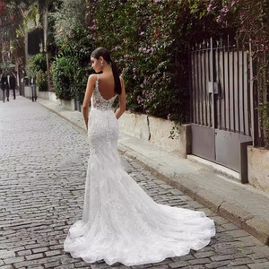White Halter Neck Backless Wedding Dress With Short Train For Women - Product Image 2