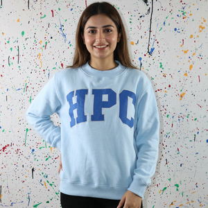 Sweat-shirt d'hiver à capuche HPC SKY BLUE 100% coton, broderie appliquée bleu marine, style vintage, fils fins, fermeture éclair - Product Image 1