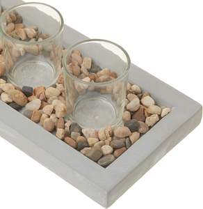 Plateau votif décoratif en ciment rustique Stonebriar avec 3 bougeoirs en verre transparent pour la décoration de Pâques à la maison - Product Image 4
