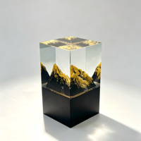 Sculpture en cube de cristal 3D Montagne Dorée, écologique, polie, avec gravure laser personnalisée, pour récompense d'entreprise, souvenir ou ornement