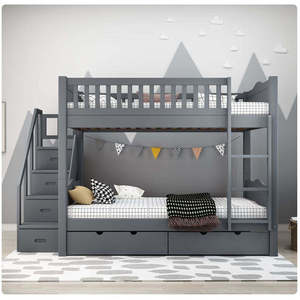 Camas Infantiles, Camas Blancas y Grises para Niños, Estructura para Niños, Camas de Princesa para Niñas, Camas Literas Completas para Adultos con Escaleras - Product Image 2