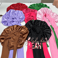 Grand bonnet enveloppant en satin à usage quotidien avec bandeau à nouer Bonnet de nuit soyeux pour adulte pour couverture de cheveux de sommeil pour femmes