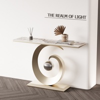 Console murale minimaliste de luxe léger en acier avec plateau en ardoise pour entrée, couloir ou placement en face de la porte