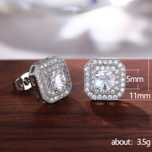 Orecchini quadrati con zirconi per donna, gioielli semplici e alla moda - Product Image 5