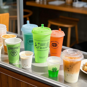 Vasos Desechables Ecológicos de Plástico PET con Tapa y Logotipo Personalizado, 90 mm, 9oz-32oz, Impresión UV, Transparentes, para Café Helado y Bebidas Frías - Product Image 2