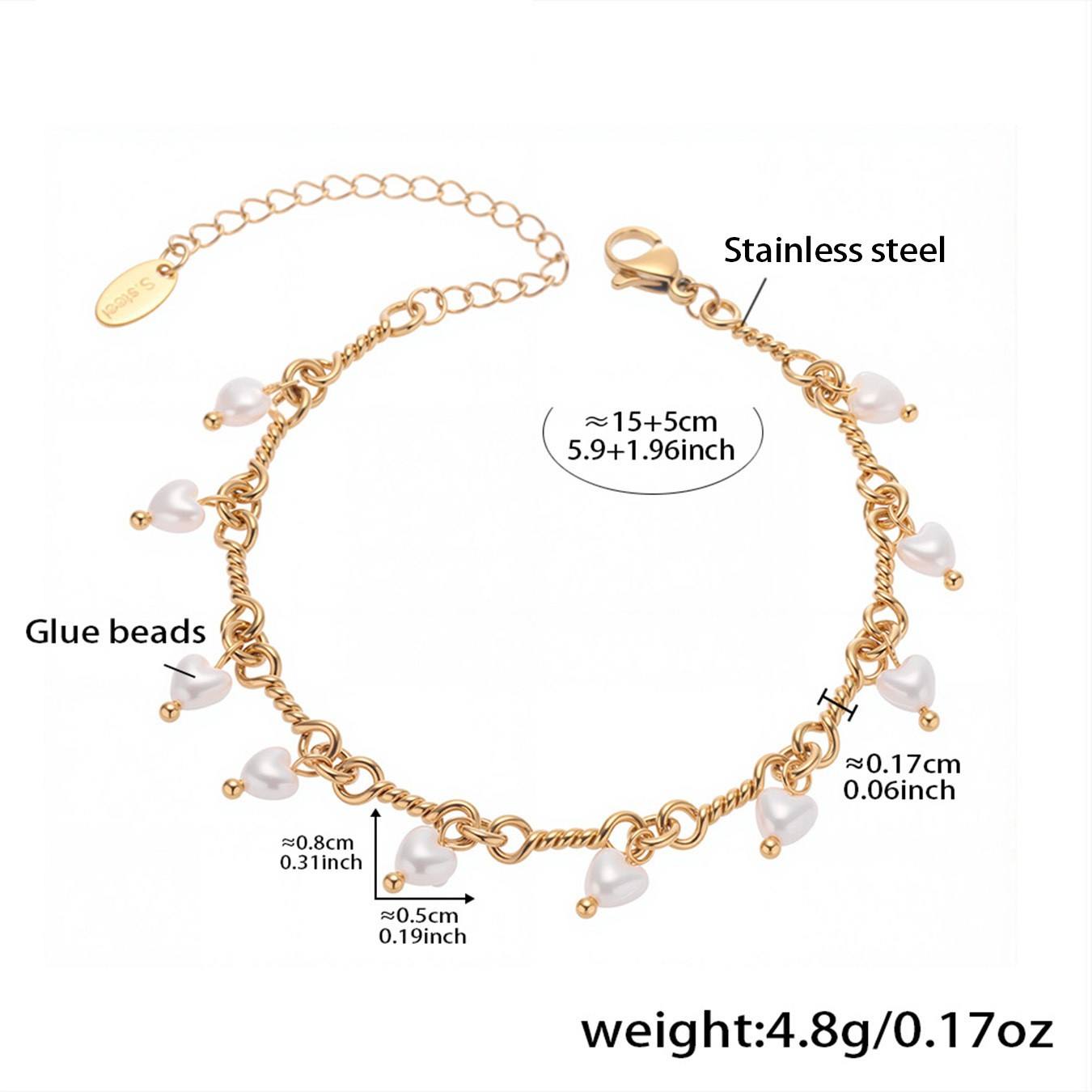 Bracciale con nappa di perle a forma di cuore 5,91+1,97 pollici