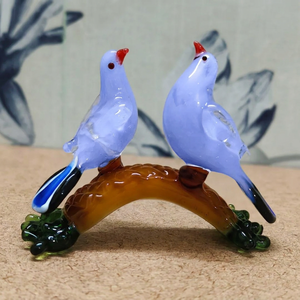 Figurines d'oiseaux roses en verre soufflé à la main, paire sur branche, décoration artistique, sculpture animale de collection, faite à la main - Product Image 4