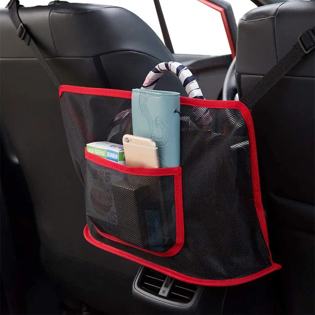 Soporte de bolsillo para bolso de maletero de coche, Red de malla para almacenamiento de documentos, barrera de asiento trasero de mascota (avanzado, rojo)