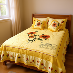 Trapuntino Primavera Competition Sunflowers, Misura Singola, Ricamato in Cotone, Biancheria da Letto per Tutte le Stagioni, Stile Classico - Product Image 2