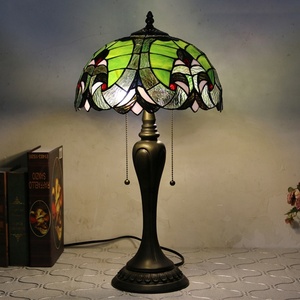 LongHuiJing Classical Vintage Handmade Table Lamp Tiffany Green Stained Glass Lampshade Desk <b>Light</b> for Living Room Decoration - Product Image 1