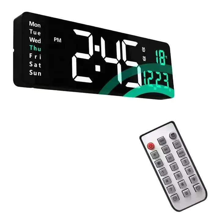 Remote Control Smart LED Digital Light Large LCD Screen Digital Mirror Table Wall Alarm Clock with Temperature Display
