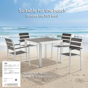 Juego de Muebles de Exterior para Playa, Bar o Restaurante, Resistentes al Agua, de Aluminio Cepillado, Mesas y Sillas Cuadradas para Comedor - Product Image 1