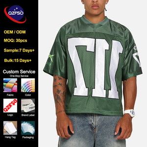 เสื้อเชิ้ตผ้าซาตินตาข่ายสไตล์วินเทจสำหรับผู้ชาย QZFSO ทรงโอเวอร์ไซส์ ไหล่ตก คอวี สปอร์ต สตรีทแวร์ แท้ๆ สไตล์บล็อกคอร์ เสื้อฟุตบอล - Product Image 1