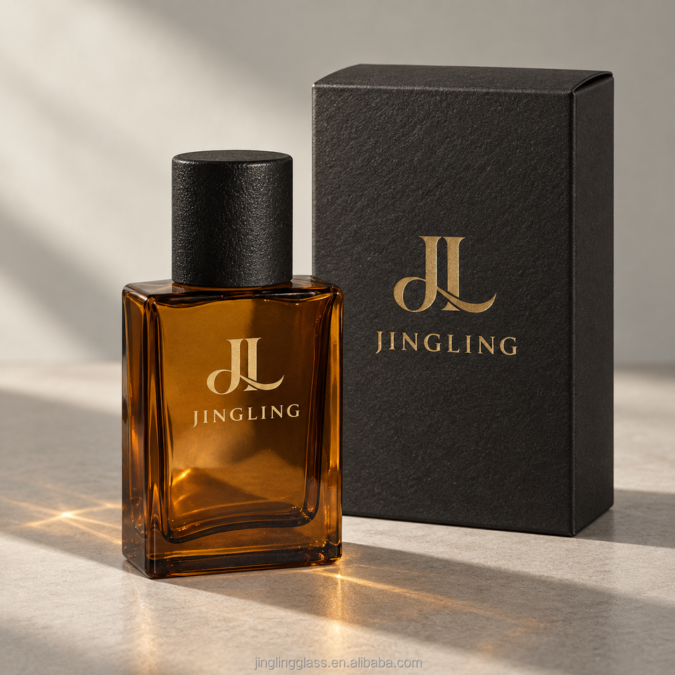 30ml 50ml 100ml Empty Amber Perfume Bottle with Box Black Wooden Cap ...