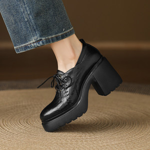 Cialisa Scarpe con Plateau Vintage da <span class=keywords><strong>Donna</strong></span> Primavera 2026 Nuove Scarpe con Punta Tonda Alta Qualità in Vera Pelle Tacchi Alti Chunky <span class=keywords><strong>Calzature</strong></span> - Product Image 2