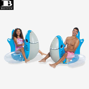 Bouée gonflable requin en PVC robuste avec poignées, jouet aquatique d'été pour enfants et adultes - Product Image 1