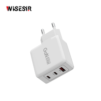 Chargeur GaN WISESIR 65W 4 prises PD 3.0 QC3.0 en alliage d'aluminium OTP pour téléphone portable USB-C certifié CE ROHS