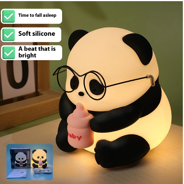 Hot Sale Cute Panda Silicone LED Night Light for Kids bedroom Portable Baby Nursery Lamp USB Rechargeable Remote Control Cute