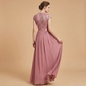 Abito da sera rosa <span class=keywords><strong>cannella</strong></span> a maniche corte |   Abito formale lungo fino al pavimento con spacco laterale e cerniera centrale sul retro - Product Image 2