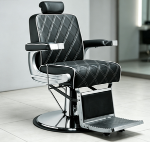 Chaise de barbier hydraulique noire en cuir PU, cuir synthétique, inclinable, chaise de coiffure de salon, pivotante à 360 degrés, réglable en hauteur - Product Image 1