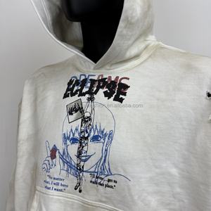 Sudadera Corta con Capucha TOPSHOW, Estilo Urbano, Estampado Gráfico Personalizado, Hombros Caídos, Tejido Grueso de Felpa Francesa, 100% Algodón, Estilo Desgastado - Product Image 2