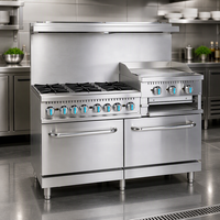 Cuisinière à gaz en acier inoxydable à 6 brûleurs, plaque de cuisson de 24 pouces, four à griller, cuisinière commerciale pour restaurant et cuisine