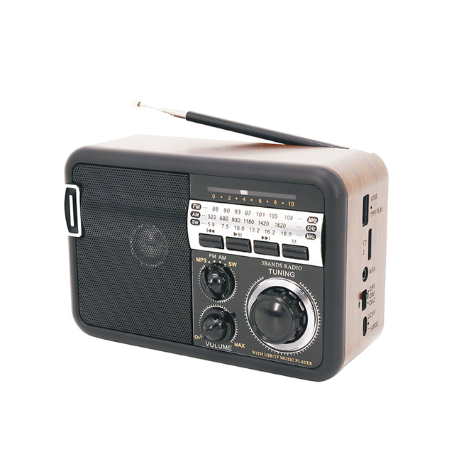 R-45BT Retro Multi Band Wooden Rechargeable Radio With Wireless Link Usb Mp3 Player Function Torch Light Hand Strap