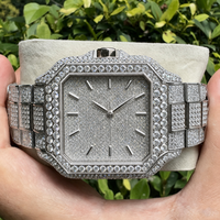 Montre automatique de luxe personnalisée en moissanite VVS, plaquée or 18 carats, avec lunette en moissanite sertie de pierres, verre saphir, montre mécanique pour homme