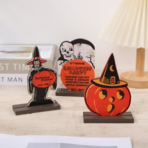 Decorazioni di Halloween per Interni, Ornamenti per Feste Familiari, Artigianato in Legno a Forma di Strega, Zucca e Teschio - Product Image 4
