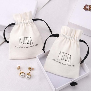Custom Logo Printed Brush Canvas Cotton <b>Dust</b> <b>Bag</b> for Jewelry Antique Drawstring Bracelet Packaging Jewelry Pouch - Product Image 1