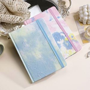 Wholesale Modern A5 Fabric Denim Tie-Dye <b>Hook</b> Pattern Custom Printed Hand-Held Student Notebook Elastic Band for Note-Taking - Product Image 2